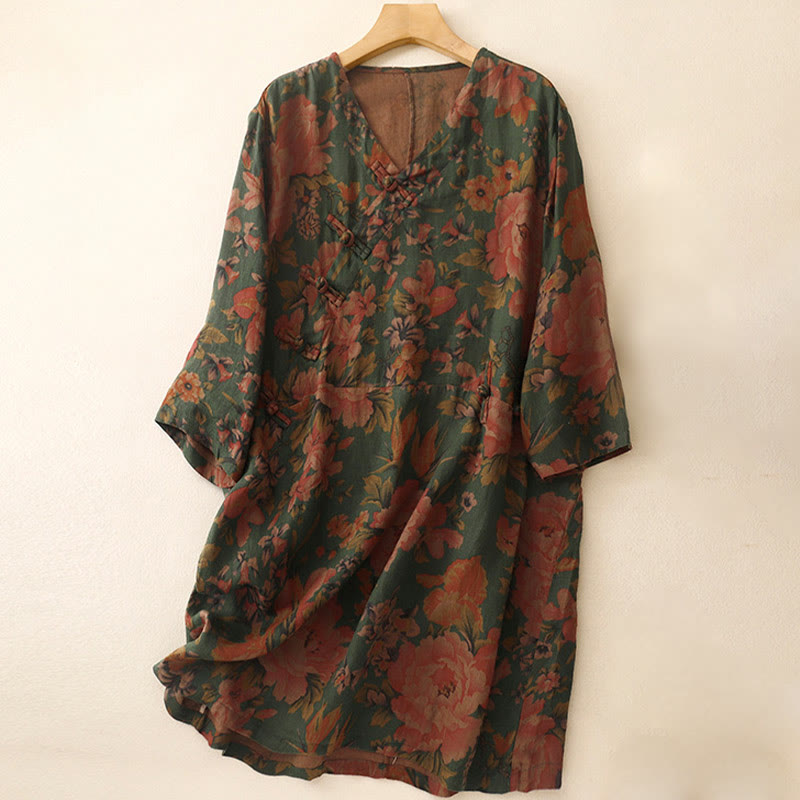 Casual Printing Button V Neck Cotton Linen Women's Shirts