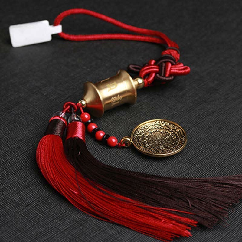 Tibet Om Mani Padme Hum Prayer Wheel Nine Palace Eight Trigrams Copper Car Hanging Decoration