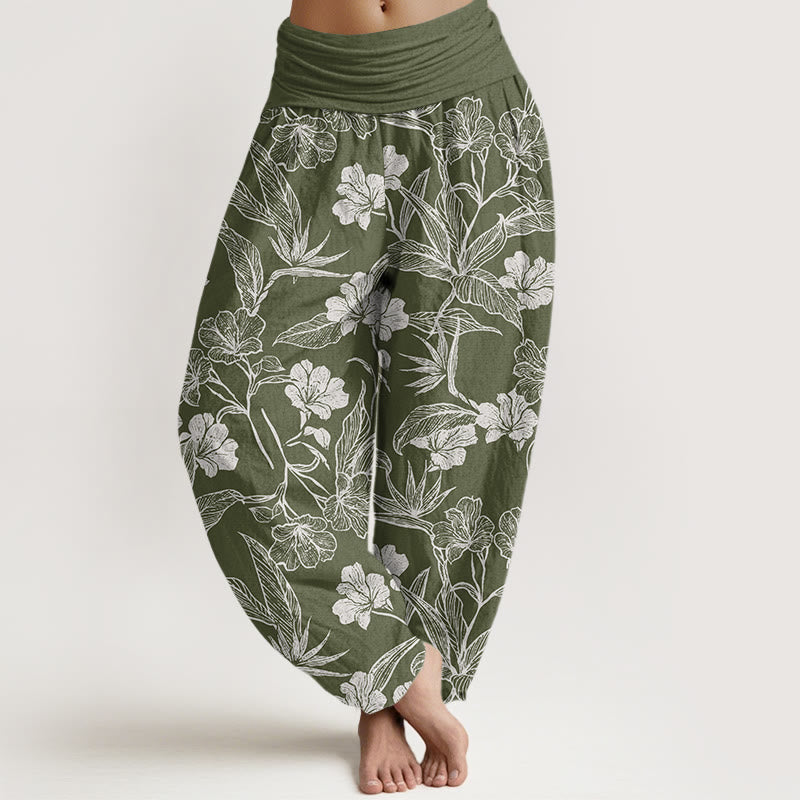 Casual Plum Blossom Leaves Women's Elastic Waist Harem Pants