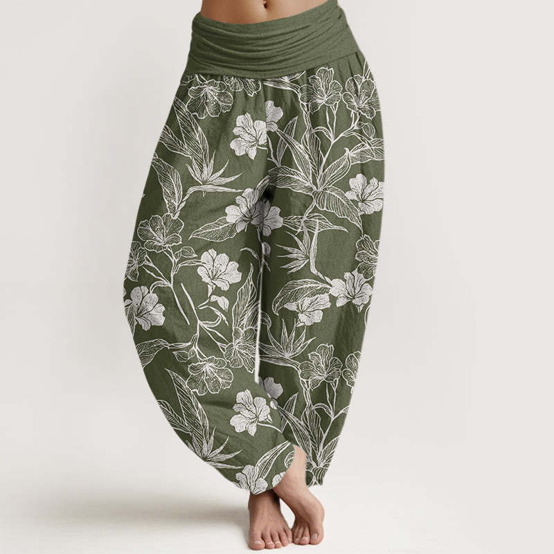 Casual Plum Blossom Leaves Women's Elastic Waist Harem Pants