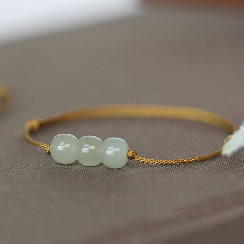 Three Beads Jade Luck String Weave Bracelet