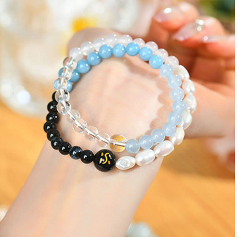 Five Elements Various Agate Crystal Pearl Black Onyx White Agate White Crystal Luck Bracelet