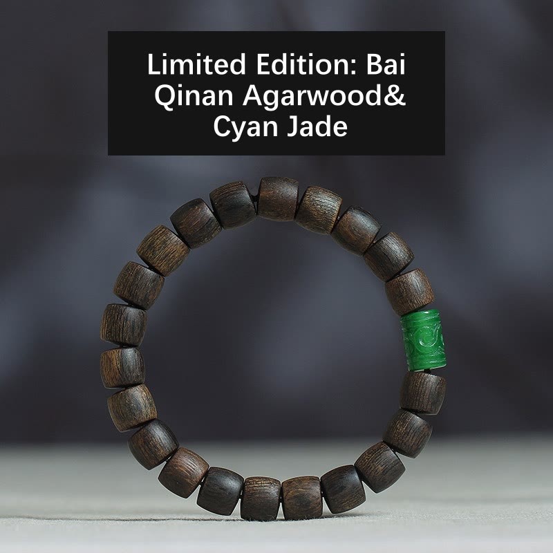 Nha Trang Rare Bai Qinan Agarwood Cyan Jade Red Agate Laughing mystic zen Tibetan Bone Strength Meditation Bracelet