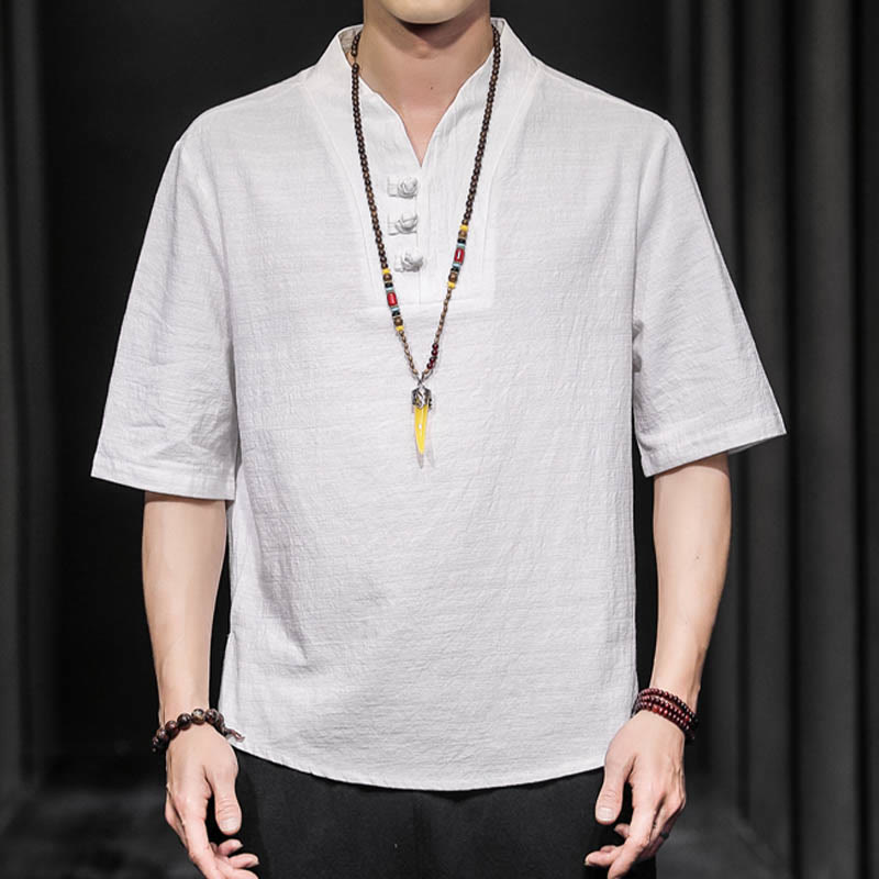 Casual Summer Half Sleeve Shirt Cotton Linen Men Clothing