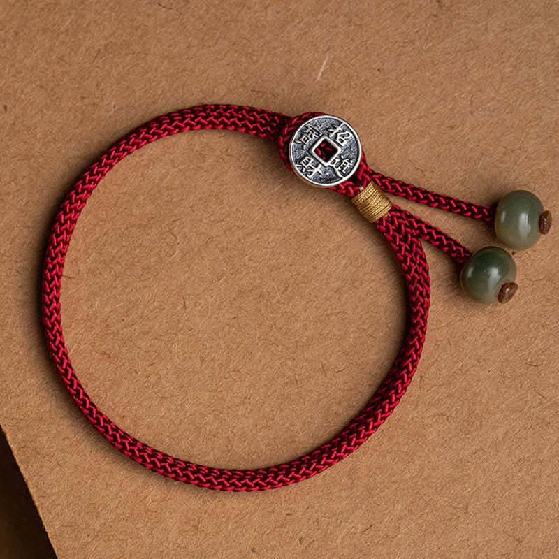 925 Sterling Silver Handmade Chinese Zodiac Natal mystic zen Cyan Bodhi Seed Protection Braided Red String Bracelet