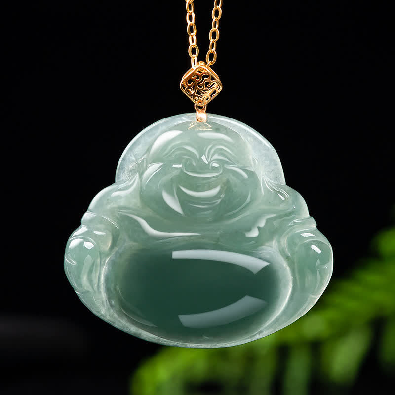 Laughing mystic zen Natural Jade Prosperity Abundance Necklace Pendant