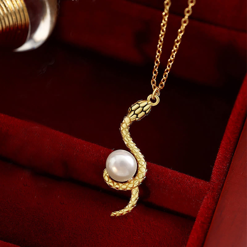 925 Sterling Silver Snake Around Pearl Year Of The Snake Blessing Necklace Pendant