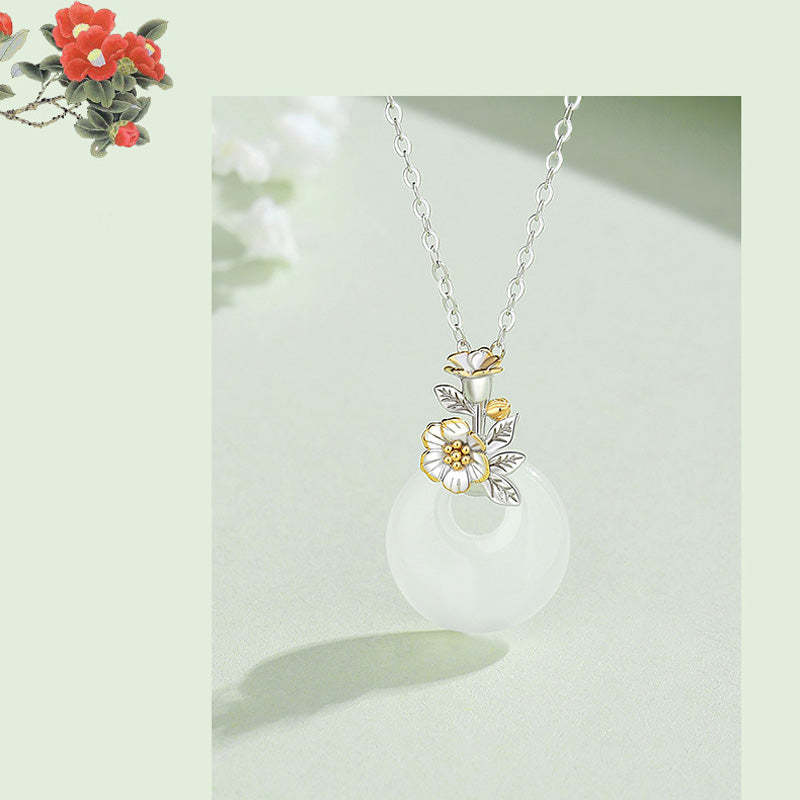 925 Sterling Silver Round Chalcedony Twelve Months Flower Harmony Necklace Pendant