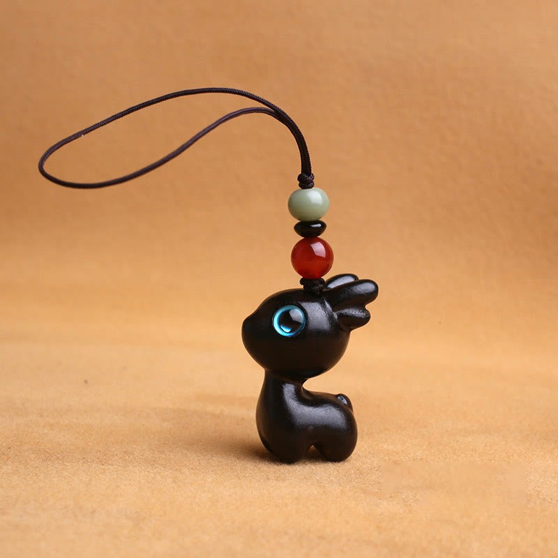 Sandalwood Small Leaf Red Sandalwood Ebony Wood Green Sandalwood Lucky Mini Deer Carved Protection Key Chain Phone Hanging Decoration