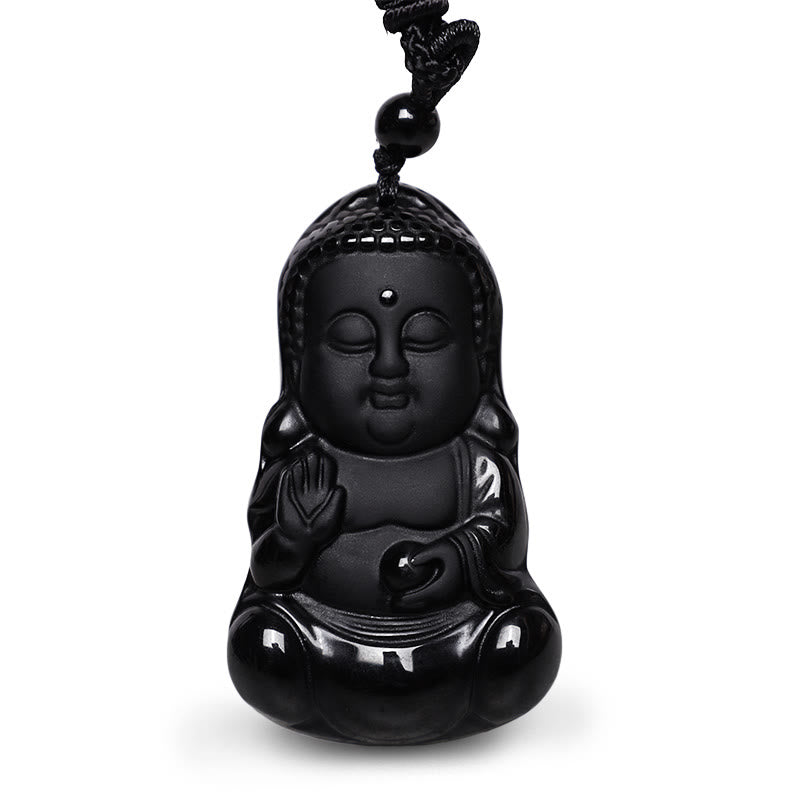 Natural Black Obsidian Crystal mystic zen Strength Protection Amulet Lucky Charm Pendant Necklace