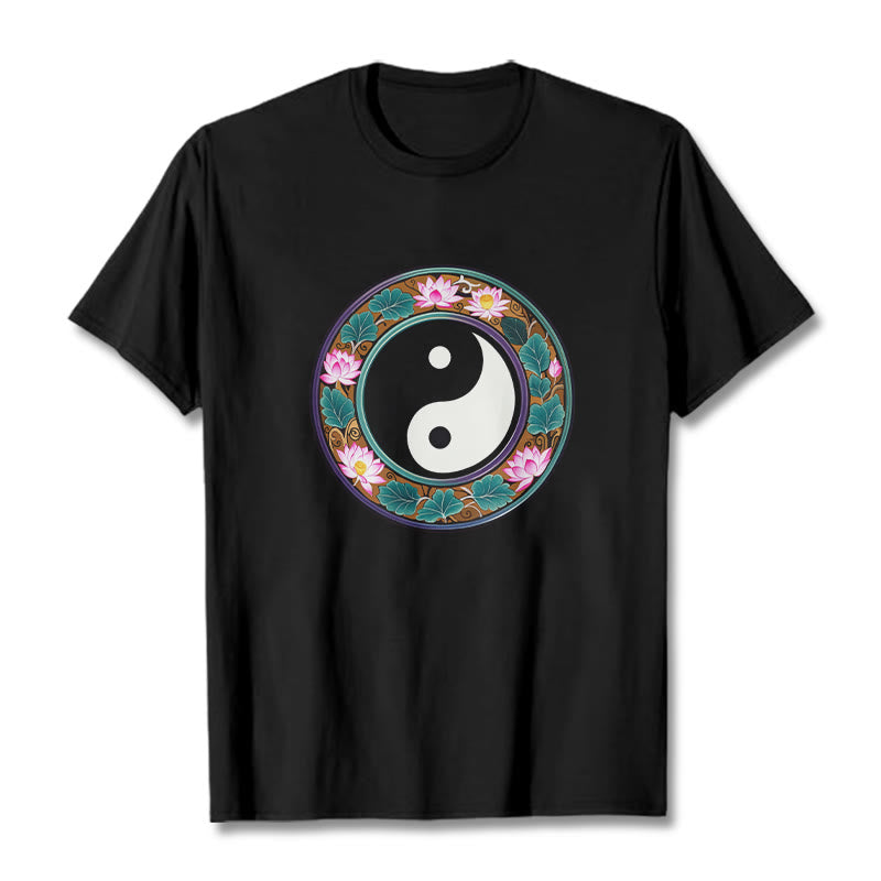 Yin Yang Lotus Leaves Cotton Tee T-shirt