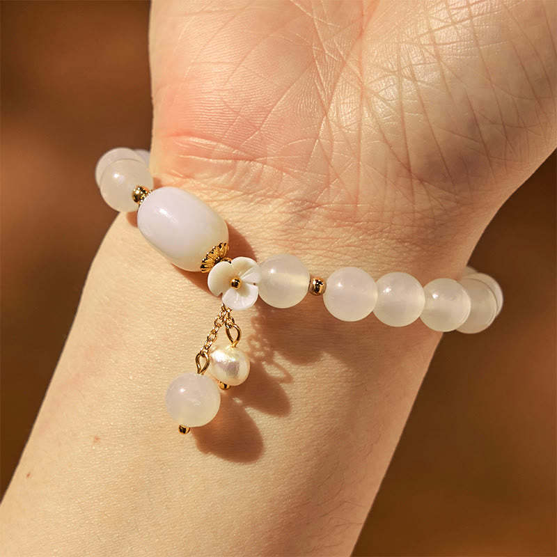 White Agate Pearl Flower Luck Bracelet