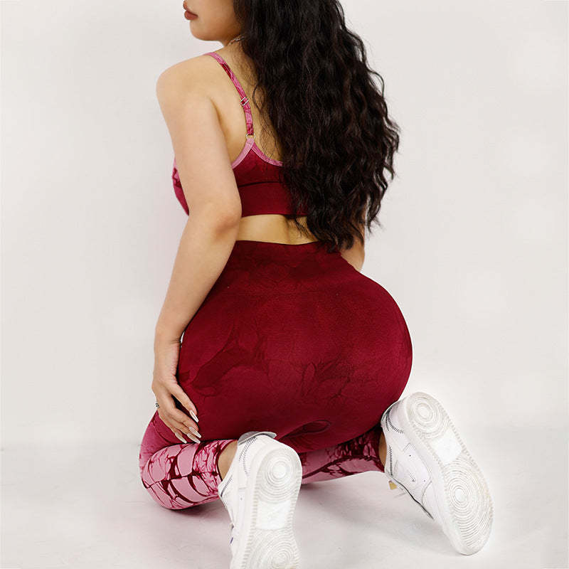 2Pcs Simple Tie Dye Print Crop Tank Top High Waist Pants Sports Gym Outfits Women's Yoga Sets