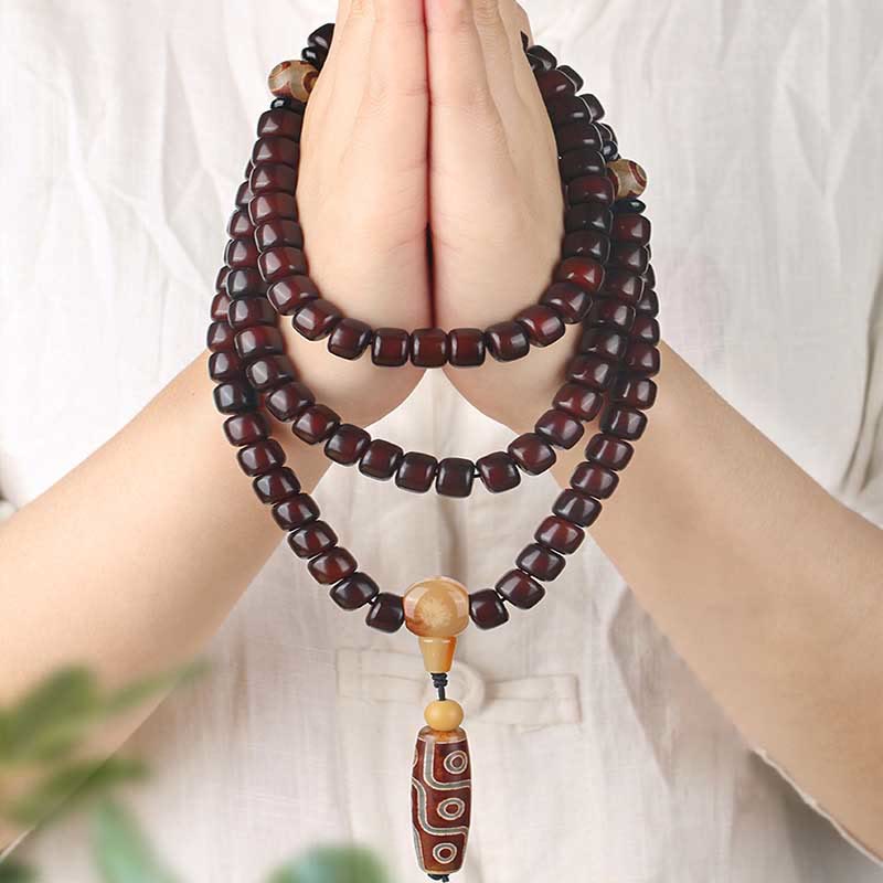 108 Mala Beads Three-eyed Dzi Bead Nine-eye Dzi Bead Jade Luck Bracelet