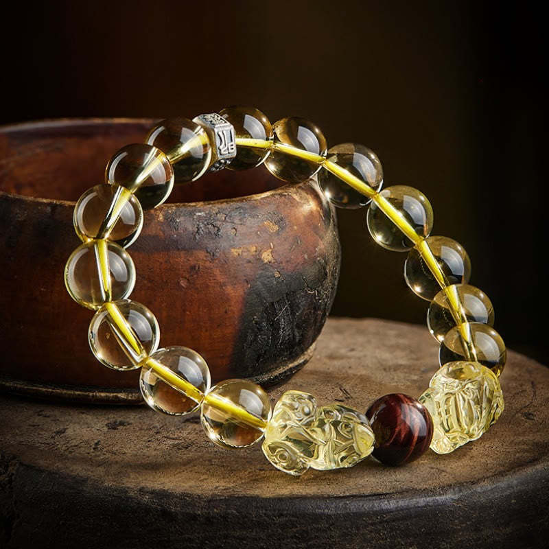 Natural Citrine Double PiXiu Tiger Eye Prosperity Protection Bracelet