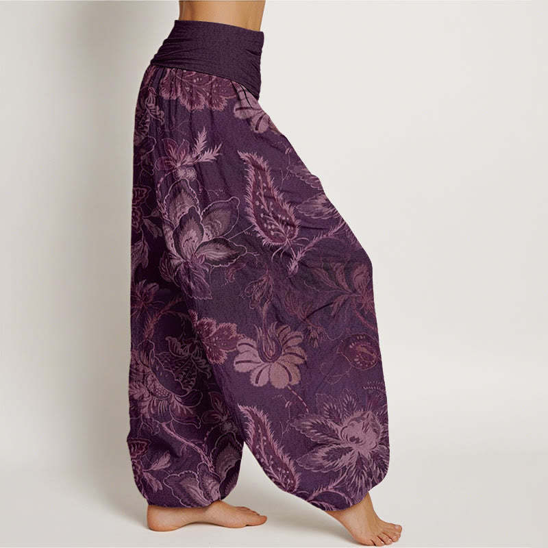 Casual Floral Leaves Women's Elastic Waist Harem Pants