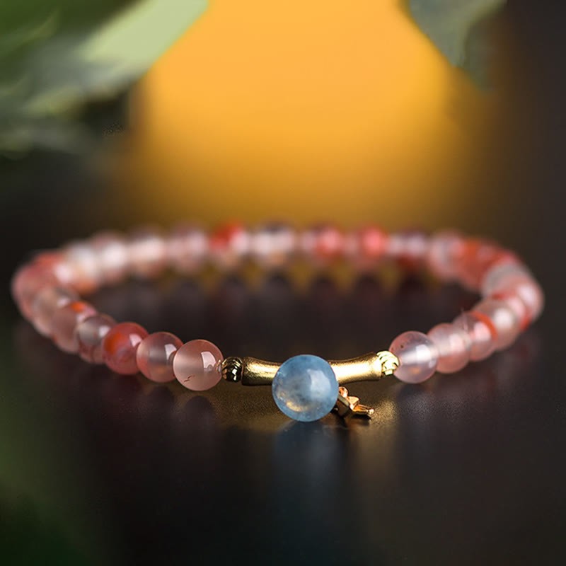 South Red Agate Aquamarine Pearl Hetian Jade Bamboo Flower Fortune Bracelet