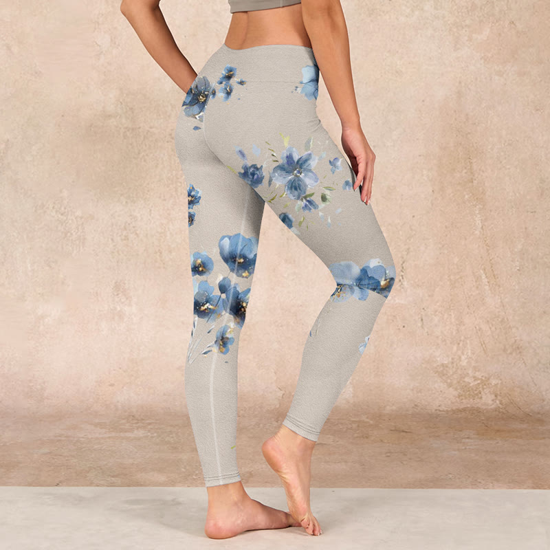 Dark Blue Flower Gym Leggings Women's Yoga Pants