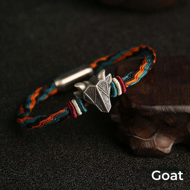 Handmade 999 Sterling Silver Year of the Dragon Chinese Zodiac Protection Colorful Reincarnation Knot Rope Bracelet