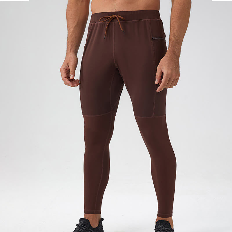 High Waist Quick Dry Breathable Fitness Men's Leggings Pants With Zipper Pocket