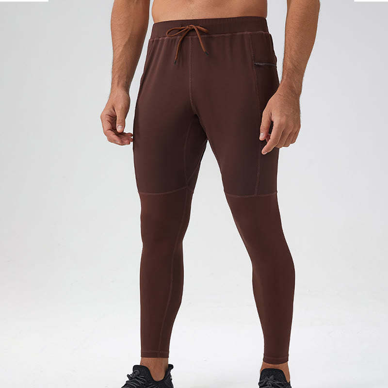 High Waist Quick Dry Breathable Fitness Men's Leggings Pants With Zipper Pocket