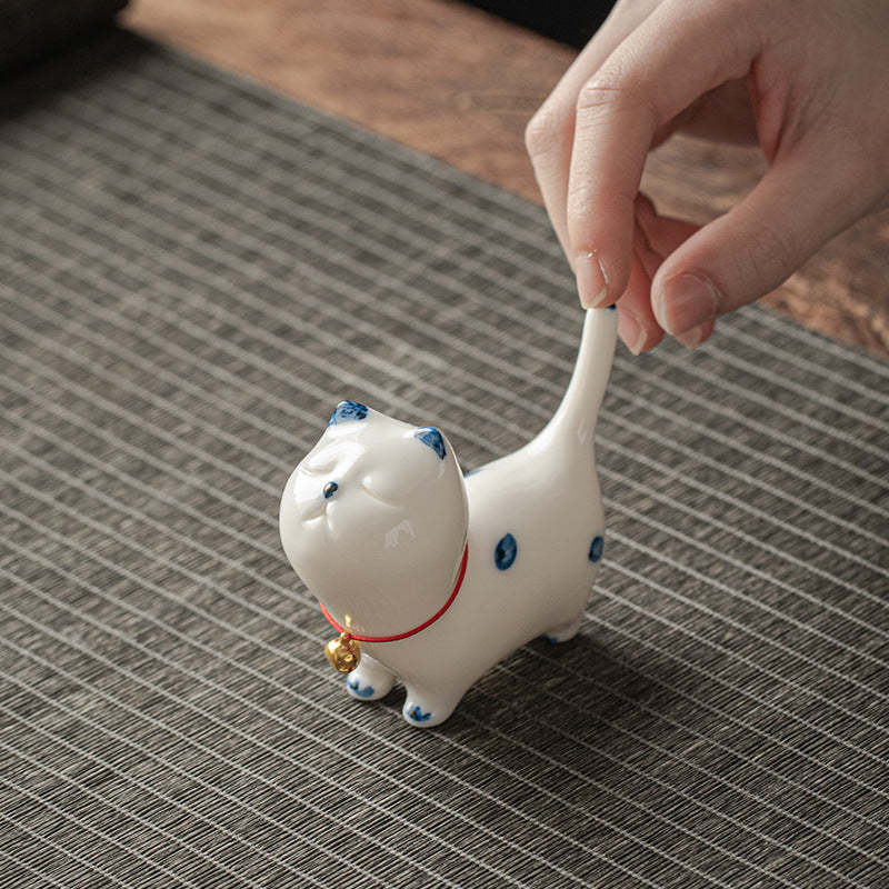 Mini Lucky White Cat Kitten Tea Pet Ceramic Home Desk Figurine Decoration