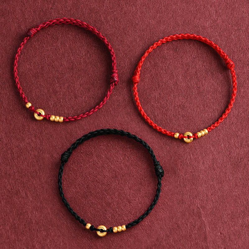 999 Gold Small Peace Buckle Design Handmade Luck?Braided Rope Bracelet Anklet