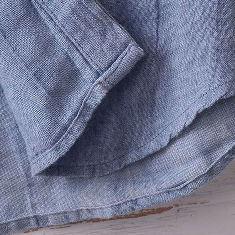 Men's Shirt Solid Color Lapel Top Short Sleeve Comfy Button Crease Linen Shirt