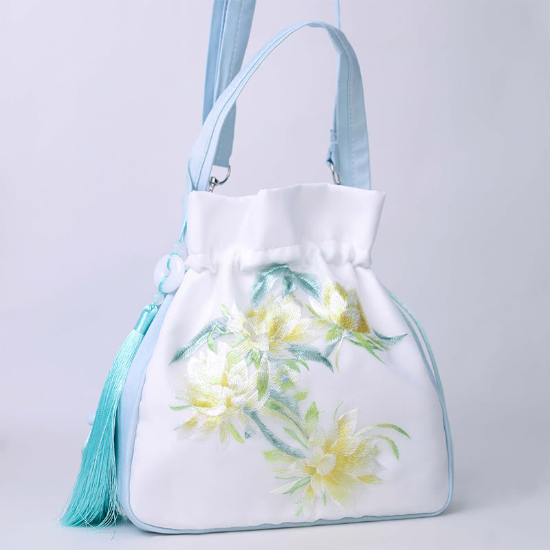 Suzhou Embroidery Rabbit Lotus Epiphyllum Peony Magnolia Silk Tote Crossbody Bag Shoulder Bag Handbag