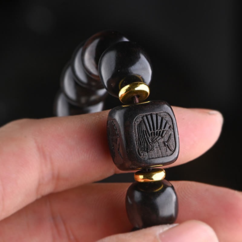 Tibetan Ebony Wood Barrel Beads Lucky And Treasure Balance Bracelet