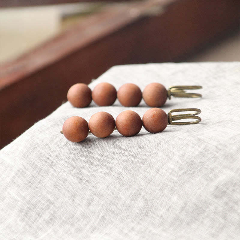 Vintage Sandalwood Agathis Alba Ebony Wood Peltogyne Beads Healing Brooch