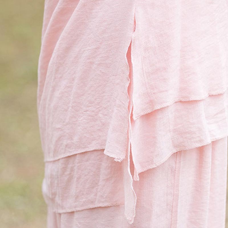 2Pcs Plain Design Top Pants Meditation Yoga Zen Tai Chi Cotton Linen Clothing Women's Set