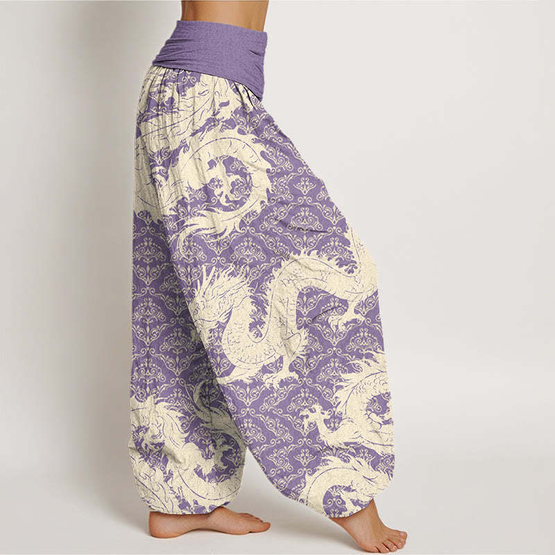 Casual Dragon Pattern Women's Elastic Waist Harem Pants