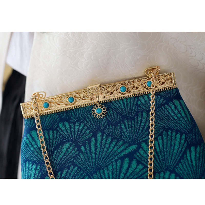 Blue Lines Metal Chain Crossbody Bag Shoulder Bag Handbag
