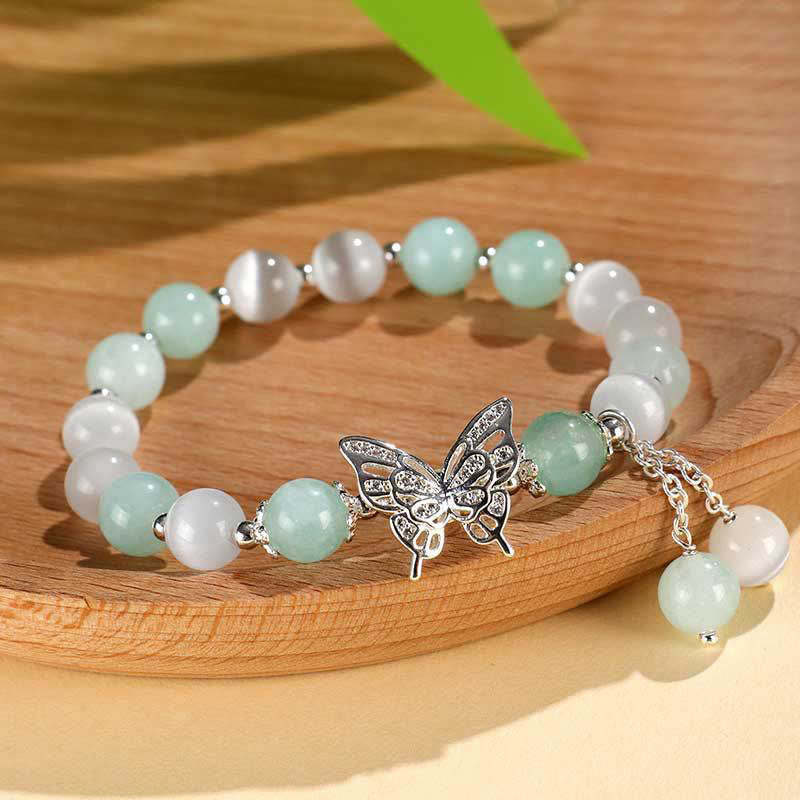 Chrysoberyl Cat's Eye Chalcedony Butterfly Love Bracelet