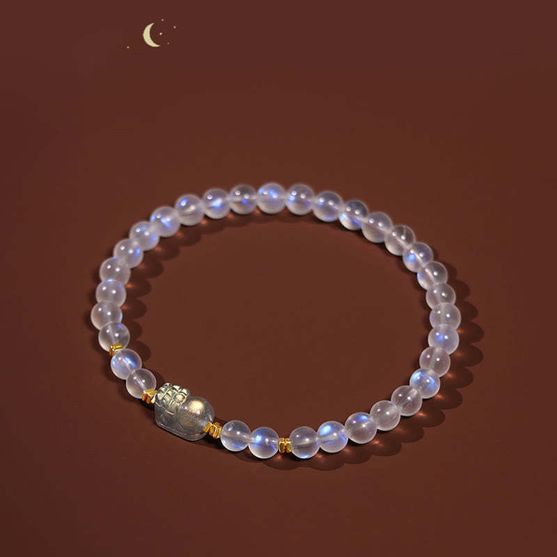 925 Sterling Silver Plated Gold Natural Moonstone PiXiu Healing Bracelet
