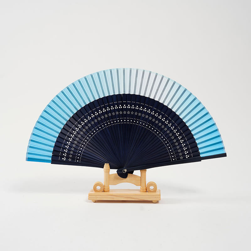Gradient Color Hollow Engraved Handheld Bamboo Folding Fan