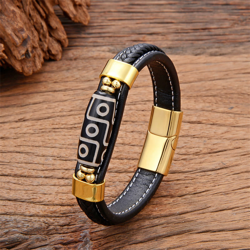 Tibetan Nine-Eye Dzi Bead Wealth Leather Buckle Bracelet