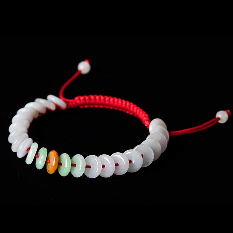 Round Jade Lucky Red String Weave Bracelet