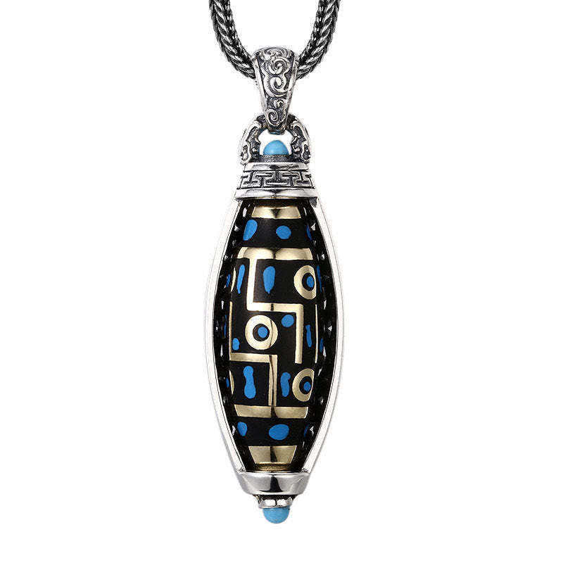 Tibetan Om Mani Padme Hum Nine-Eye Dzi Bead Pattern Peace Purity Rotatable Necklace Pendant