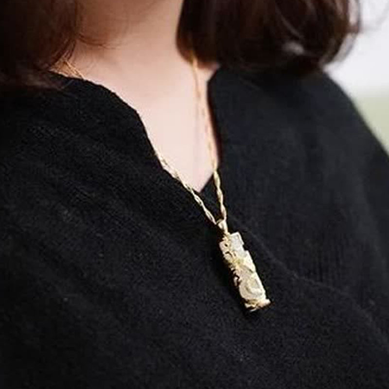 Jade Dragon Phoenix Copper Blessing Harmony Necklace Pendant