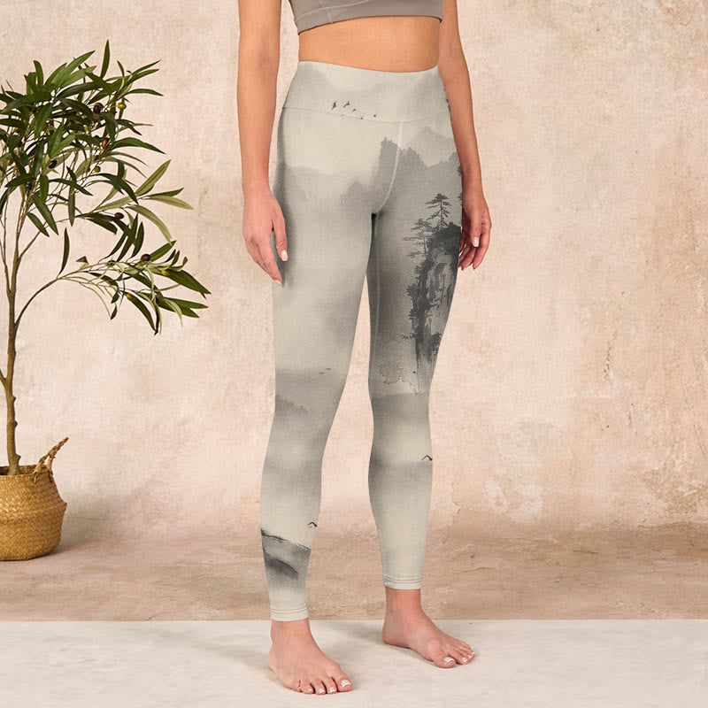 Mountains Shrouded In Mist Wild Goose Gym Leggings Women's Yoga Pants