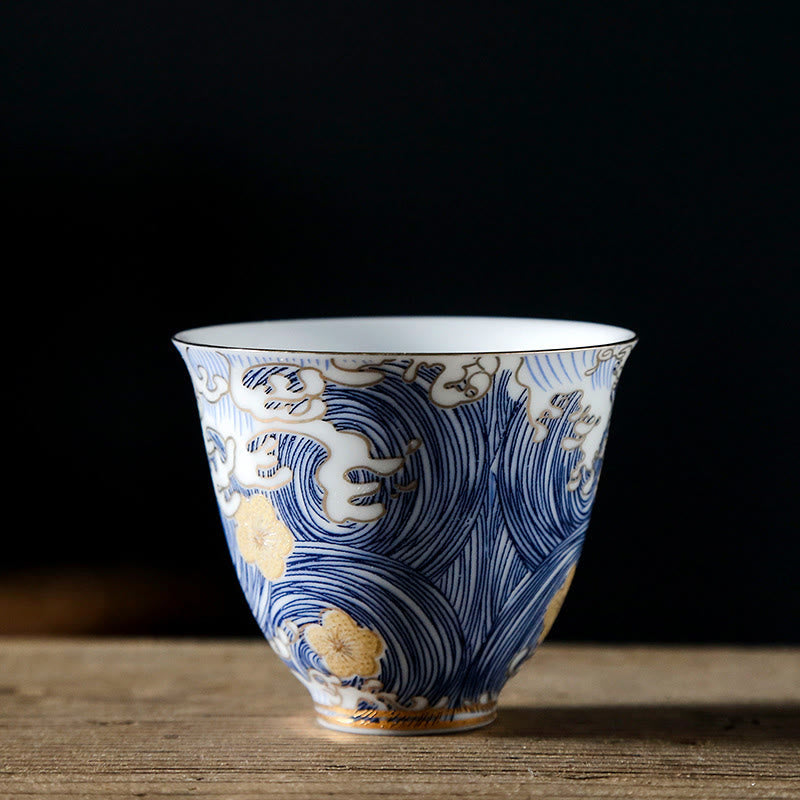 Vintage Ocean Sea Waves Ceramic Teacup Tea Cups