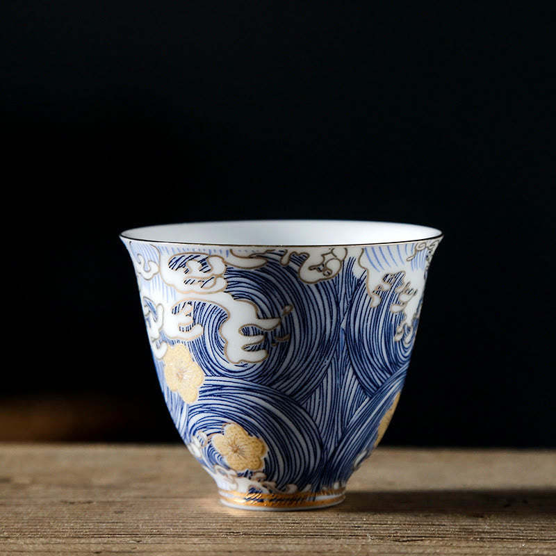 Vintage Ocean Sea Waves Ceramic Teacup Tea Cups