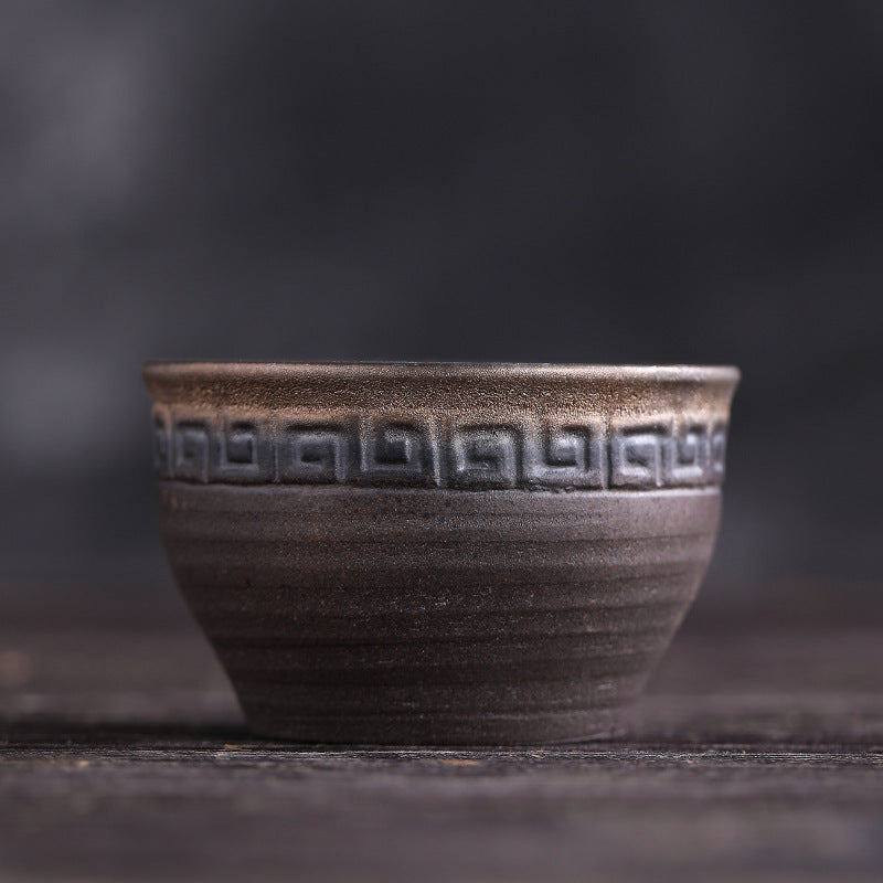 Simple Brown Striped Texture Ceramic Teacup Kung Fu Tea Cup Bowl
