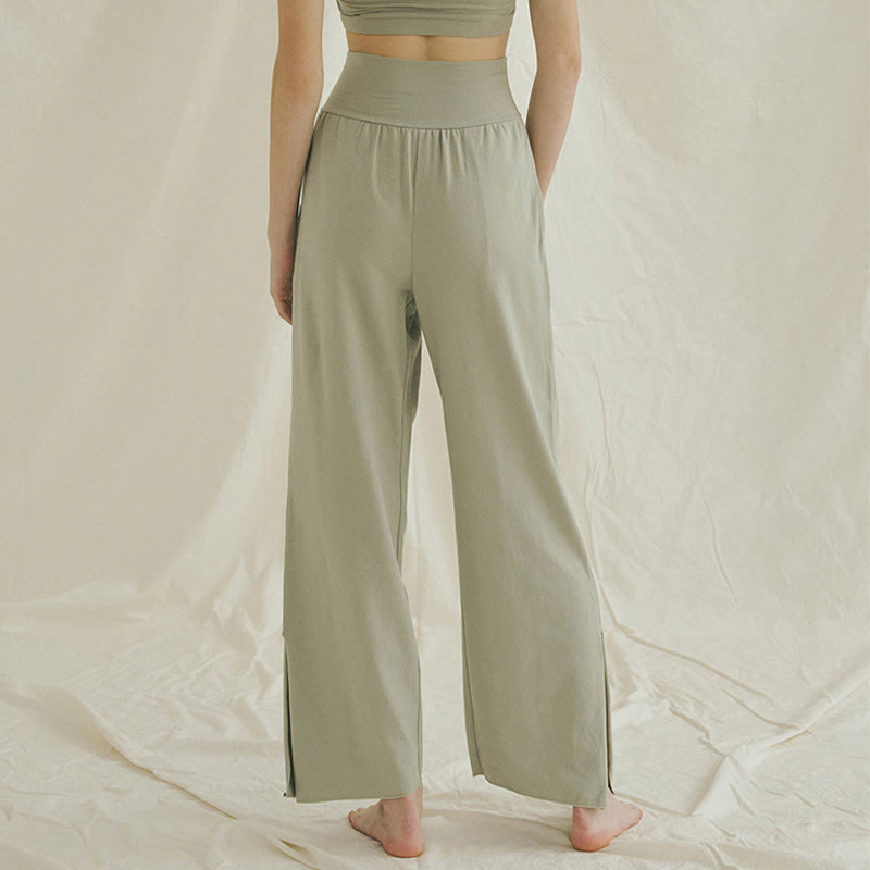 Casual Loose Tie-down Hem Plain High Waist Women's Leica Pants With Pockets
