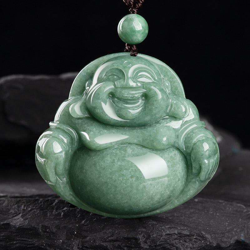 Laughing mystic zen Cyan Jade Harmony Necklace String Bead Pendant