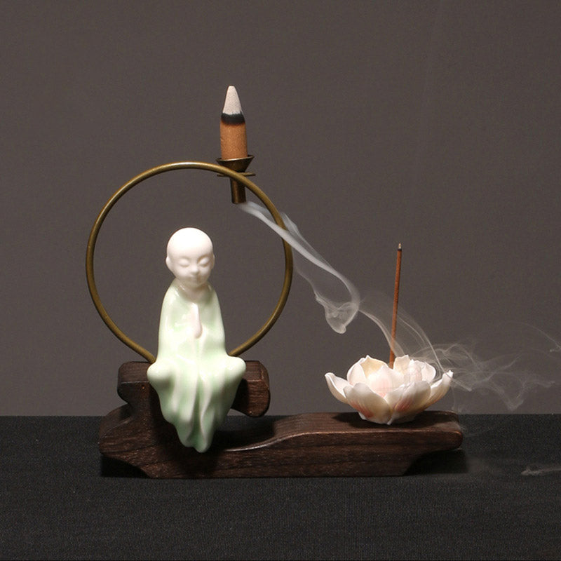 Ceramic Lotus Healing Meditation Incense Burner Decoration