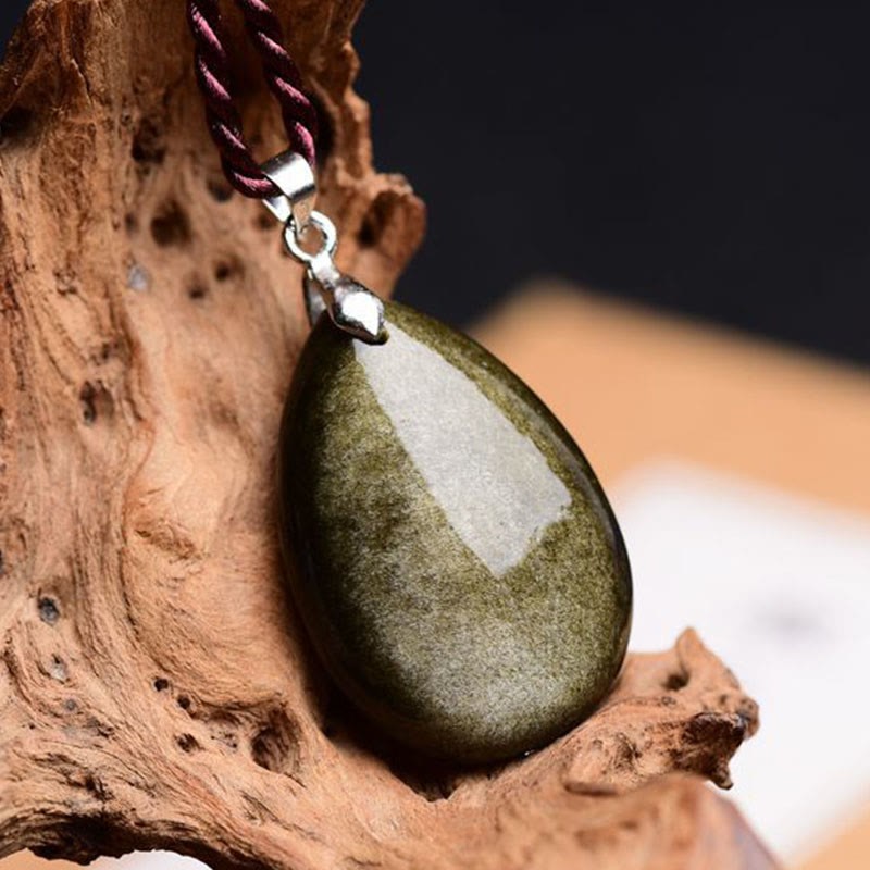 Gold Sheen Obsidian Black Obsidian Rainbow Obsidian Wealth Water Drop Necklace Pendant