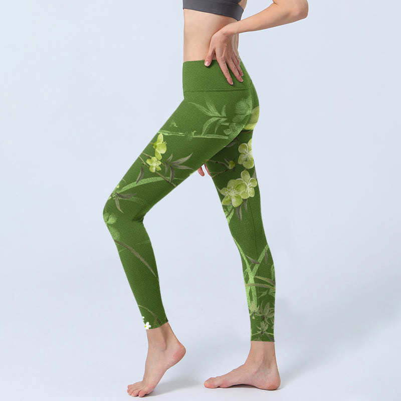 Magpie Flowers Branches Print Gym Leggings Women's Yoga Pants